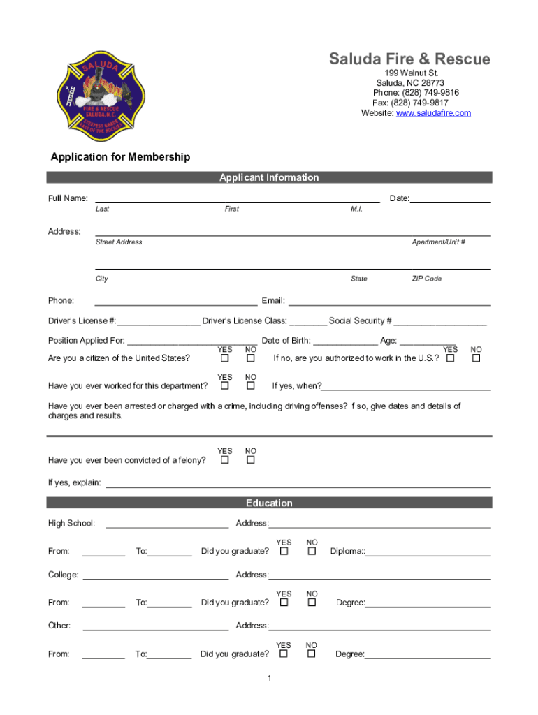 Fillable Online Saluda Fire DepartmentSaluda SC Fax Email Print pdfFiller