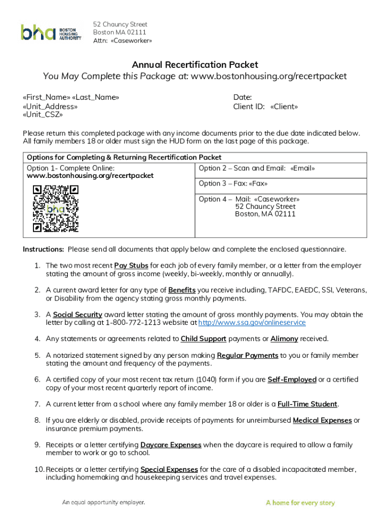 Fillable Online Annual Recertification Packet You May Complete this Package at Fax Email