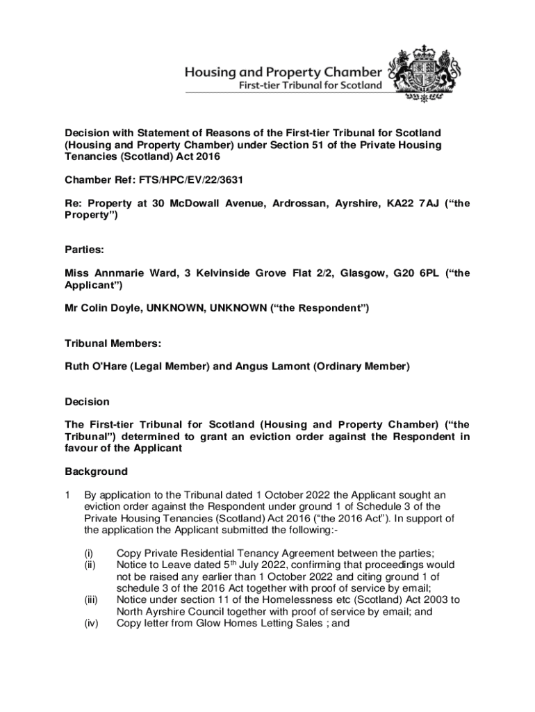 Fillable Online Firsttier Tribunal for Scotland Housing and Property