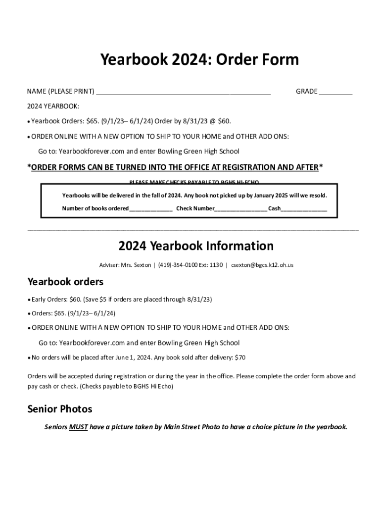 Fillable Online Yearbook 2024 Order Form Fax Email Print pdfFiller