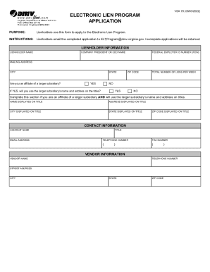 Virginia Electronic Lien Program Application