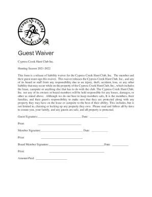 Fillable Online hunt club waiver and release of liability read before ...