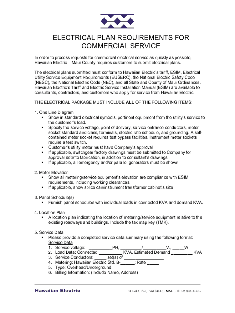 Fillable Online Electric Plan Requirements for Commercial Service Fax