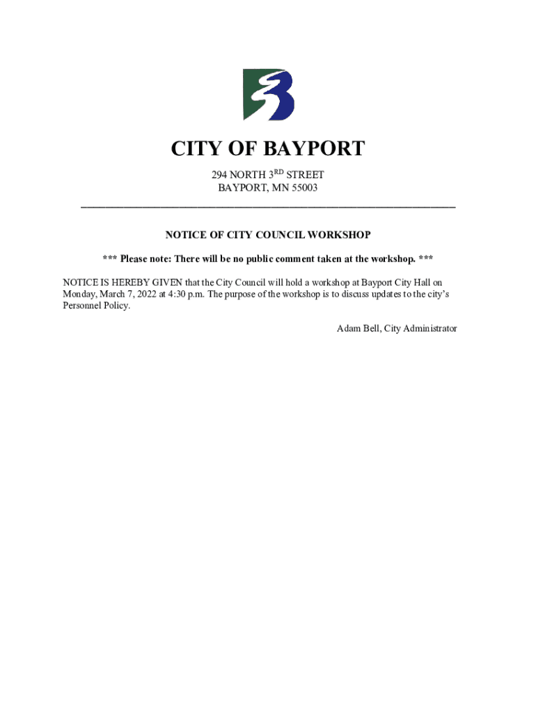 Fillable Online NOTICE OF Bayport, MN Fax Email Print pdfFiller