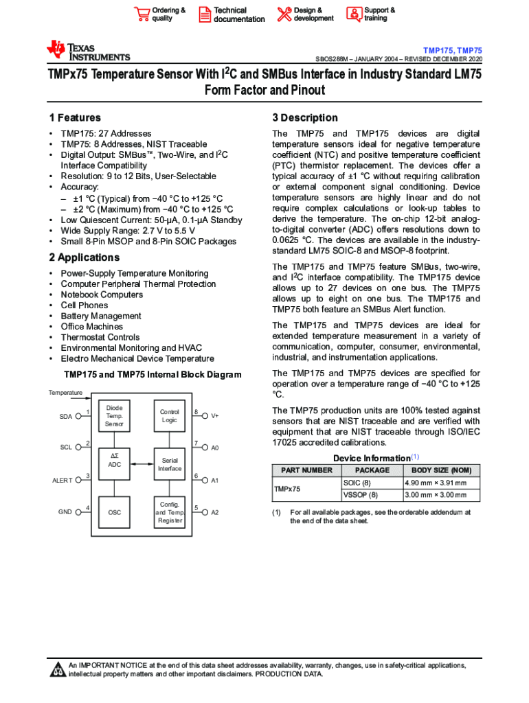 Fillable Online TMPx75 Temperature Sensor With I2C and SMBus Interface