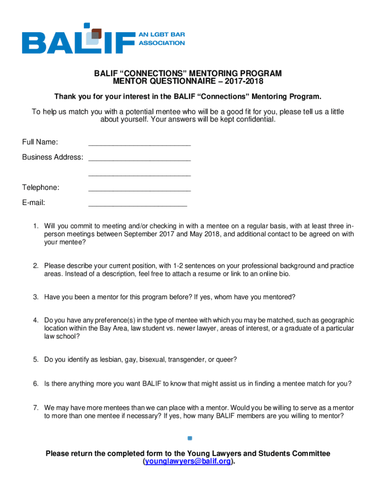 Fillable Online 73 Mentorship Questions to Ask Your Mentor or Mentee ...