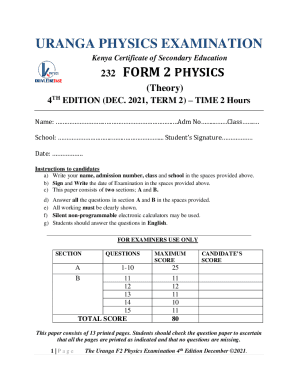 URANGA PHYSICS EXAMINATION 232 FORM 2 PHYSICS