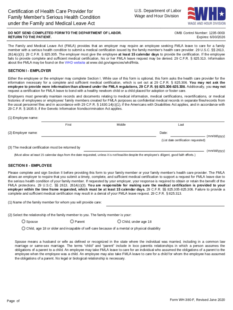 Certification of Health Care Provider for Family Member s Serious Health Condition under the Family  Preview on Page 1