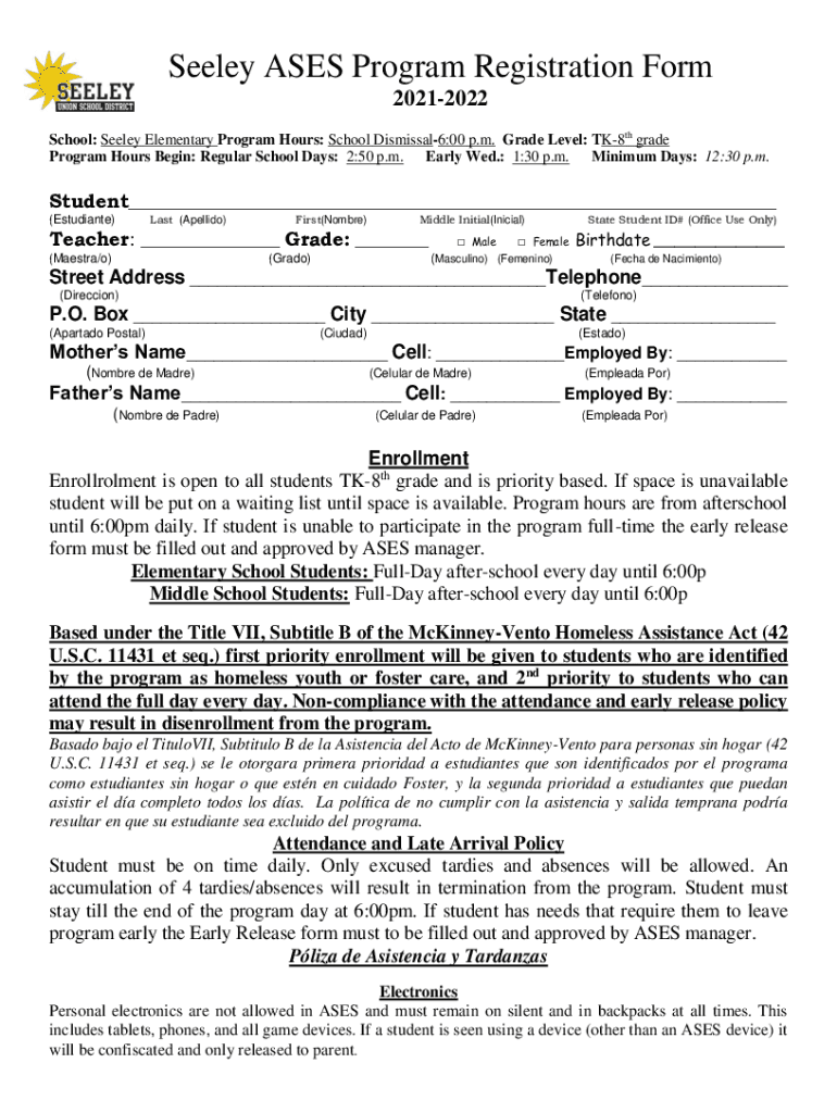 Completable En línea Seeley Union School District After School Early