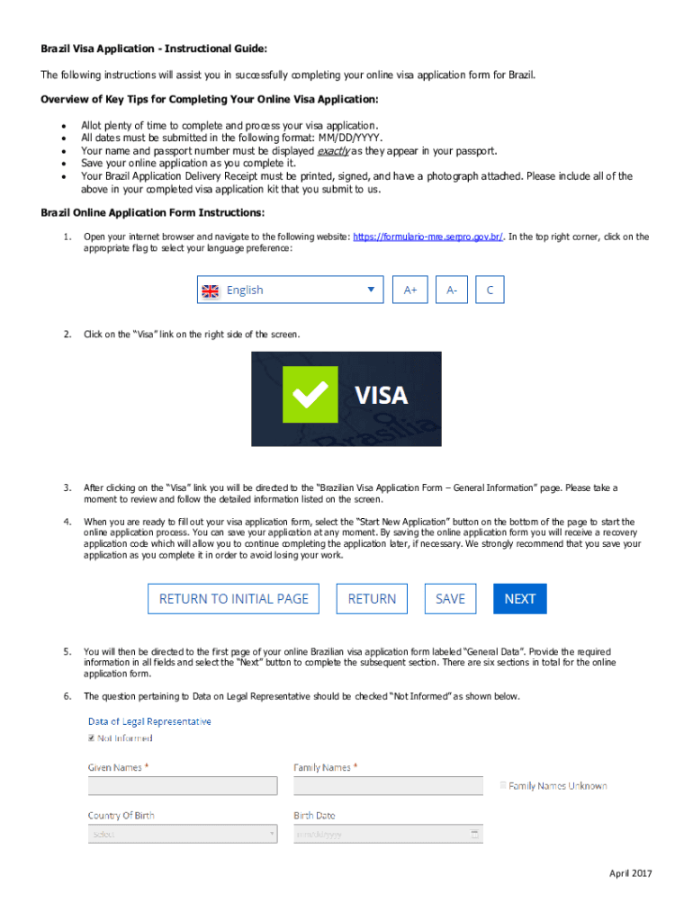 Fillable Online Brazil Visa Application Instructional Guide Fax Email Print PdfFiller