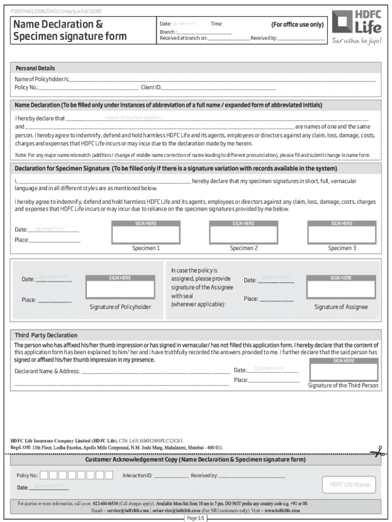 Fillable Online Name Declaration & Specimen signature form Fax Email