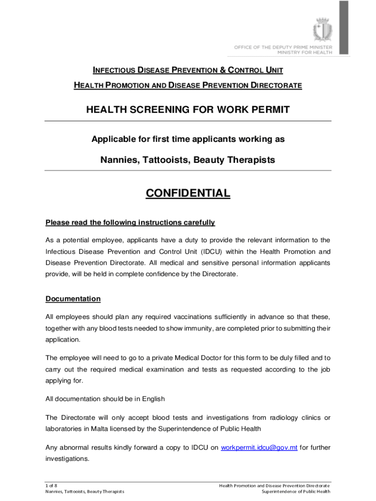 Fillable Online Health SCREENING FOR WORK PERMIT Fax Email Print fillable-online-health-screening-for-work-permit-fax-email-print