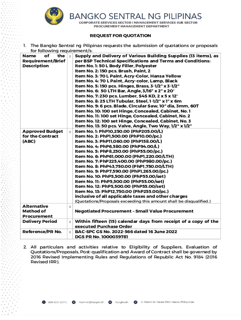 Fillable Online the Supply and Delivery of Various Building Supplies