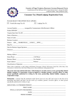 Fillable Online County of Page Virginia, Business License Request Form ...