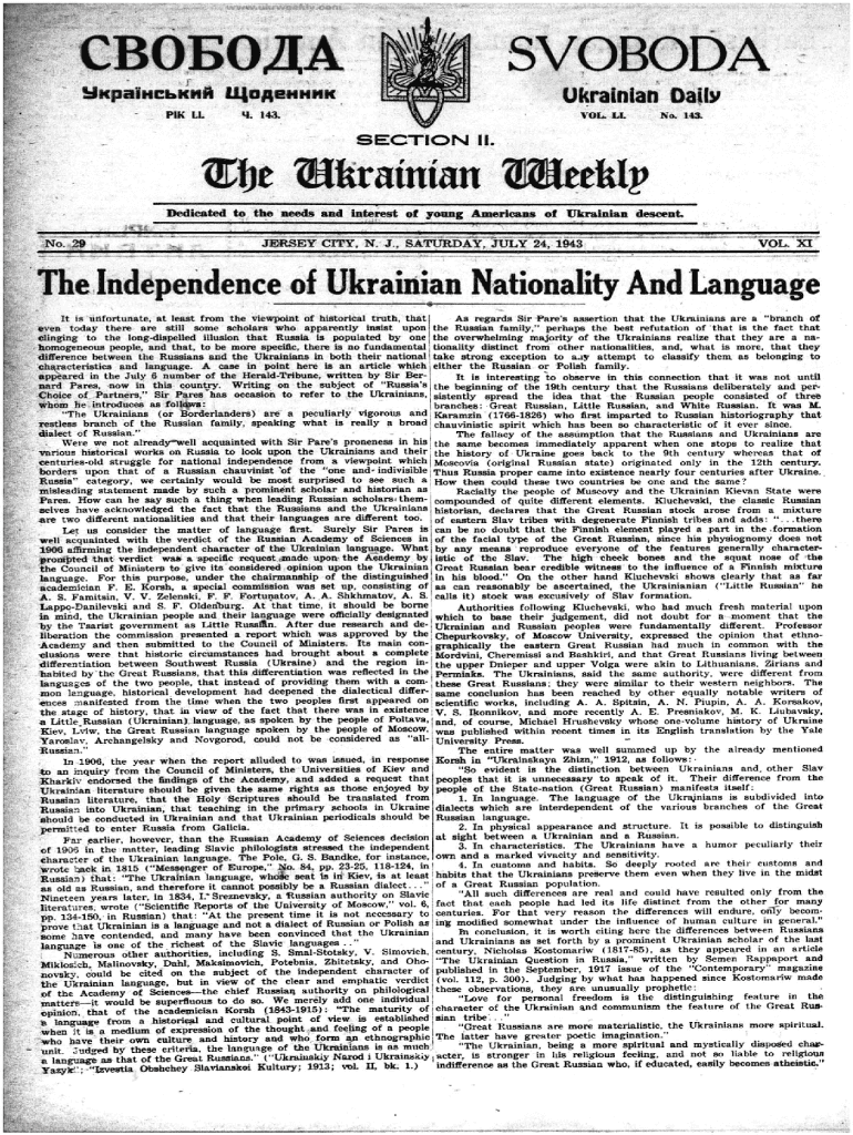 Fillable online the ukrainian weekly 1943 no 29 the ukrainian weekly