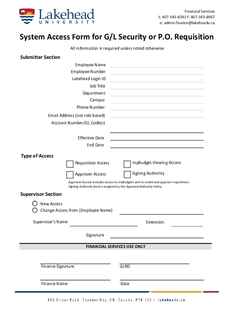 Fillable Online System Access Form for G/L Security or P.O. Requisitions Fax Email Print pdfFiller