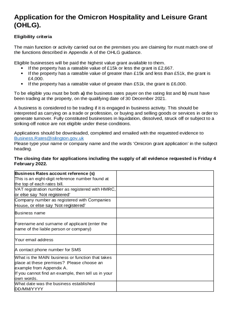 Omicron Hospitality and Leisure Grant Application Doc Template