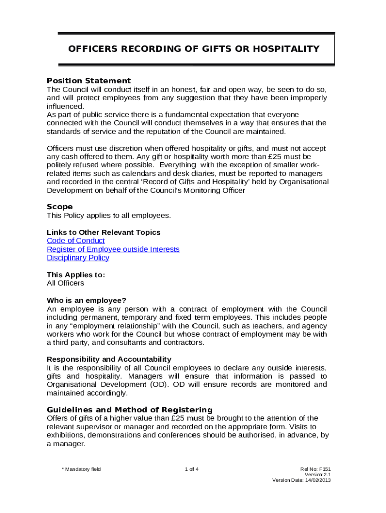 Gifts and hospitality Doc Template pdfFiller