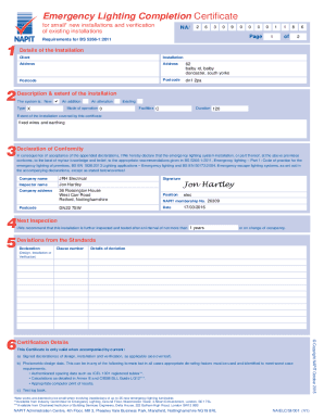 Emergency Lighting Completion Certificate