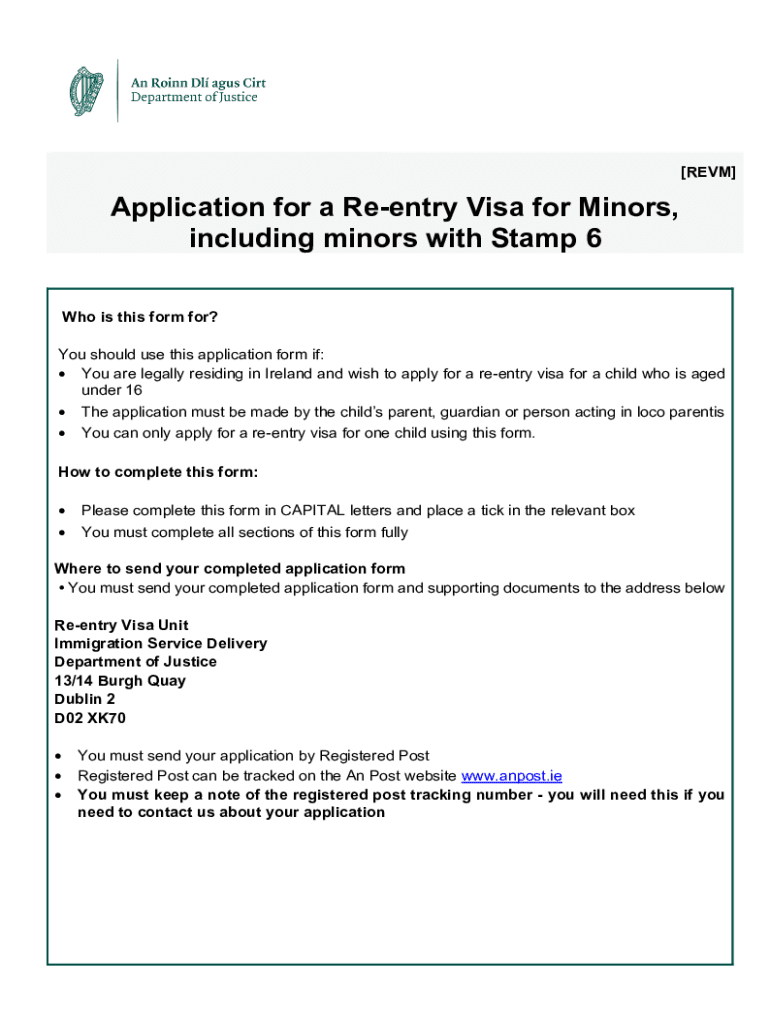 Fillable Online Re entry Visa Application Form for Minors and Stamp 6 Fax Email Print
