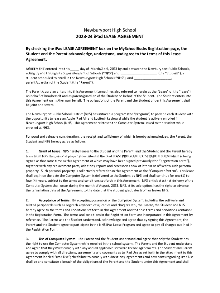 Fillable Online 2023.24 iPad Lease Agreement Fax Email Print - pdfFiller