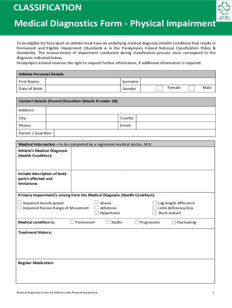 Fillable Online MEDICAL DIAGNOSTICS FORM FOR ATHLETES WITH ... Fax ...
