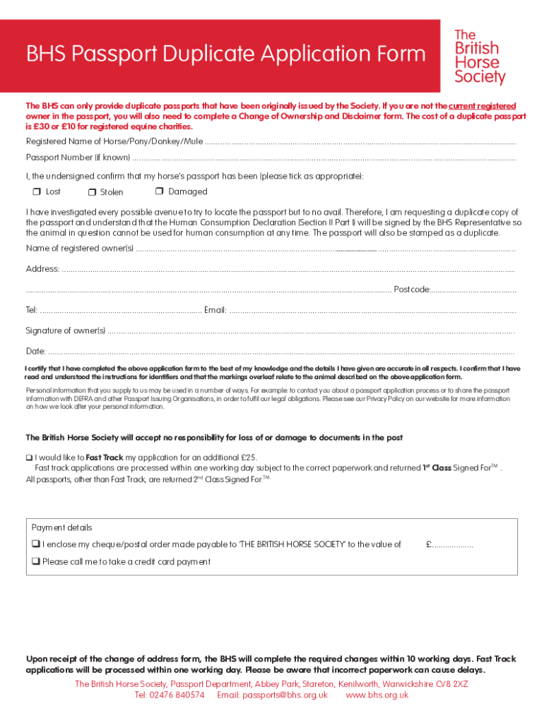Fillable Online Passport Duplicate Application form Fax Email Print
