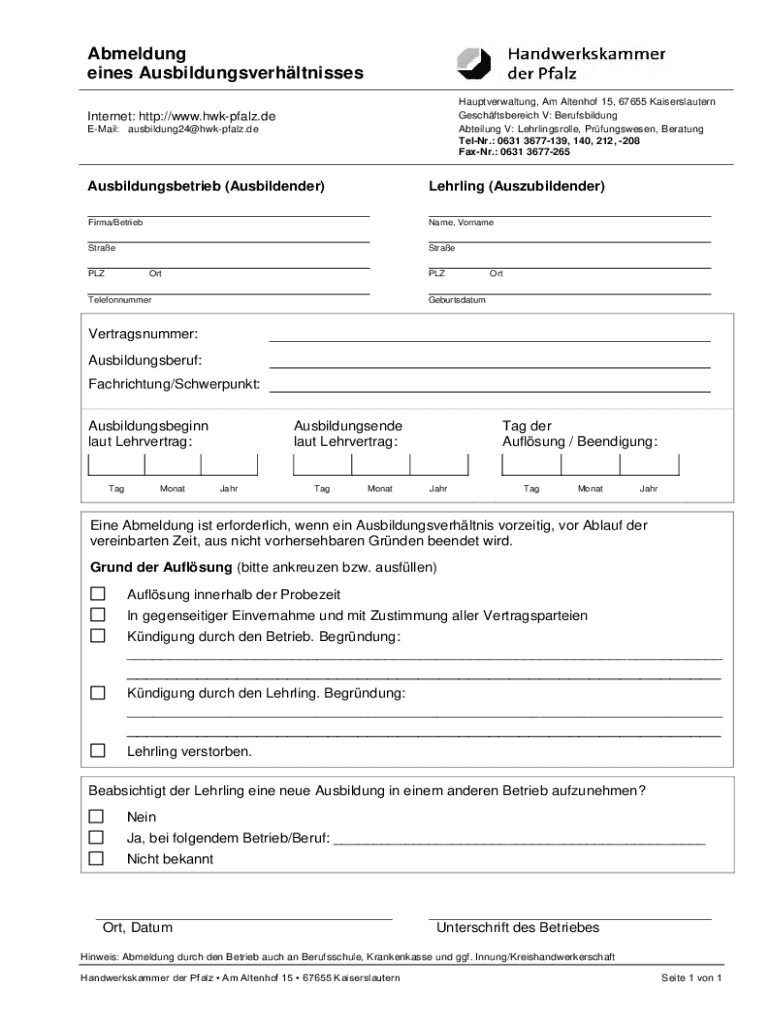 Ausfüllbar Online Antrag auf Lschung in der Handwerksrolle bzw. in