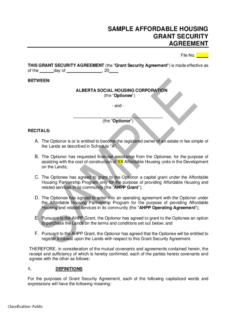 Fillable Online Sample Affordable Housing Grant Security Agreement