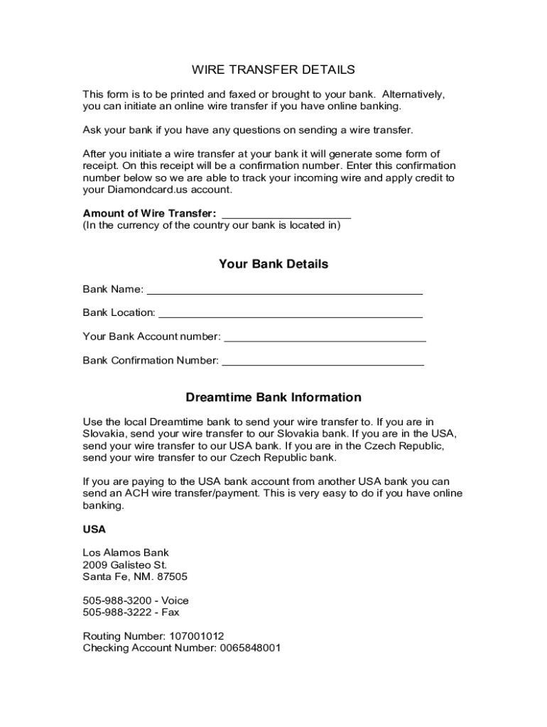 Fillable Online Bank Wire Transfer Agreement Fill Online, Printable, Fillable Fax Email