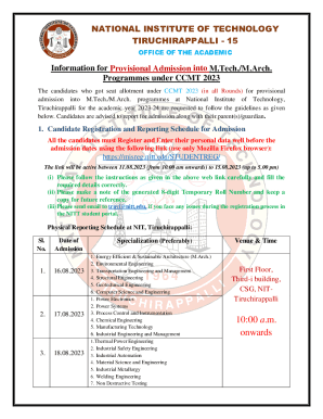 Fillable Online NIT Trichy M Tech / M Arch Fax Email Print pdfFiller Fillable Online NIT Trichy M Tech / M Arch Fax Email Print pdfFiller