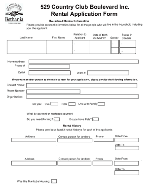Fillable Online 529 Country Club Boulevard Inc. Rental Application Form ...