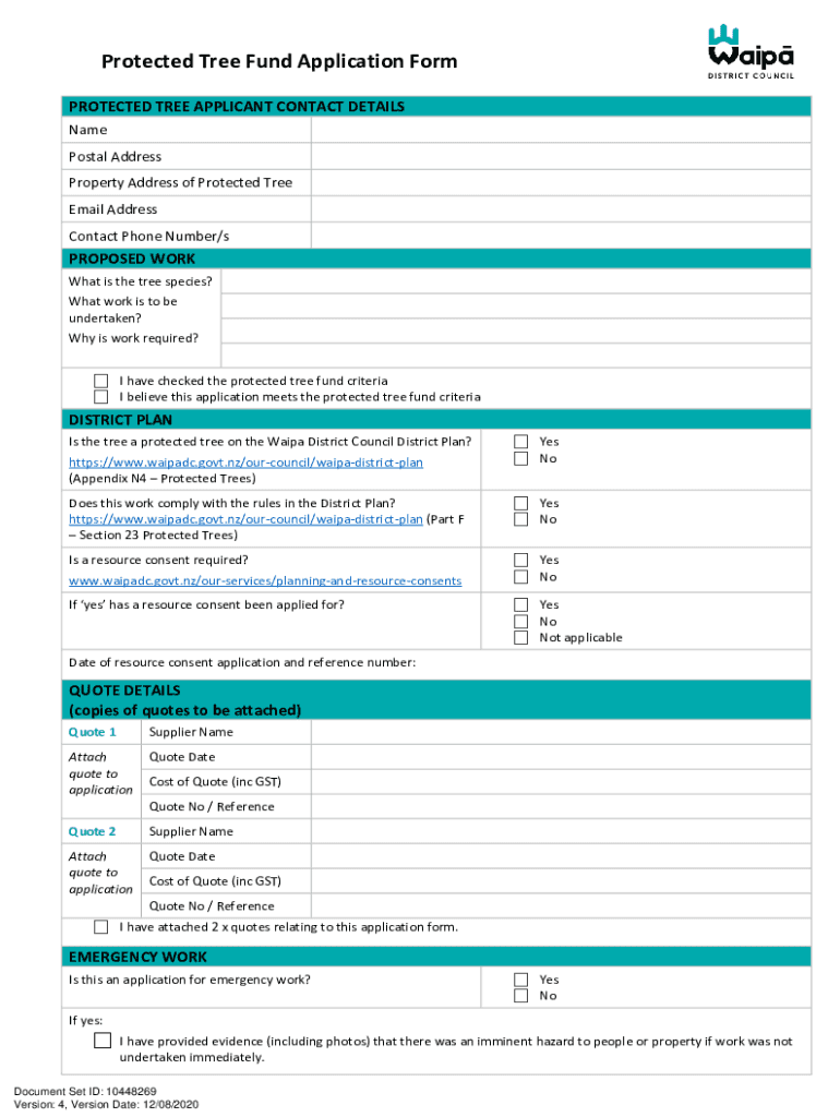 Fillable Online ECM10448269v4Protected Tree Fund Application Form. Protected Tree Fund