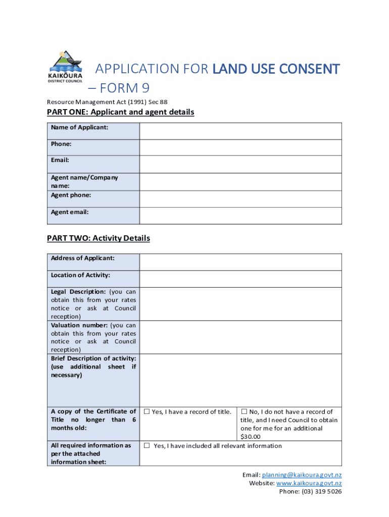 Fillable Online APPLICATION FOR LAND USE CONSENT FORM 9 Fax Email Print