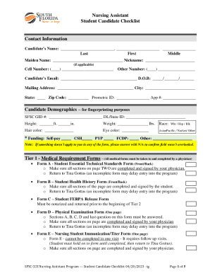Fillable Online Nursing Assistant Student Candidate Checklist Fax Email ...
