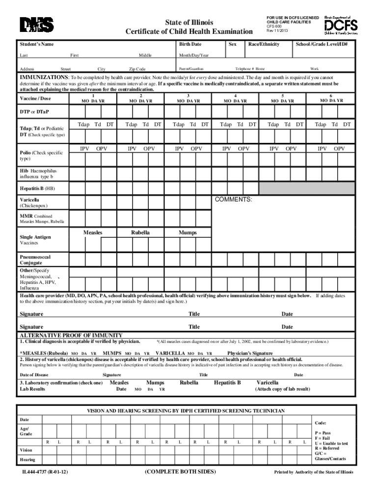 Fillable Online Illinois Certificate Child Health Examination Fill