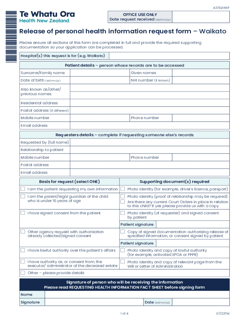 Fillable Online Release of personal health information request form Fax