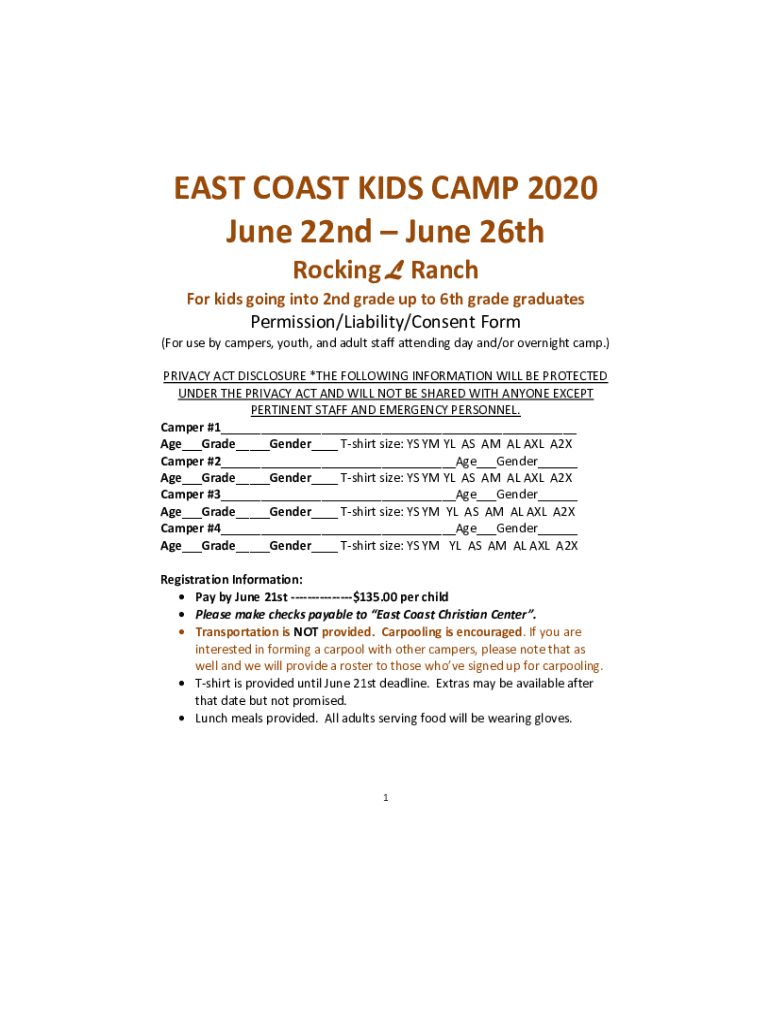 Fillable online kids inc camp summer day camp in hillsburgh fax email