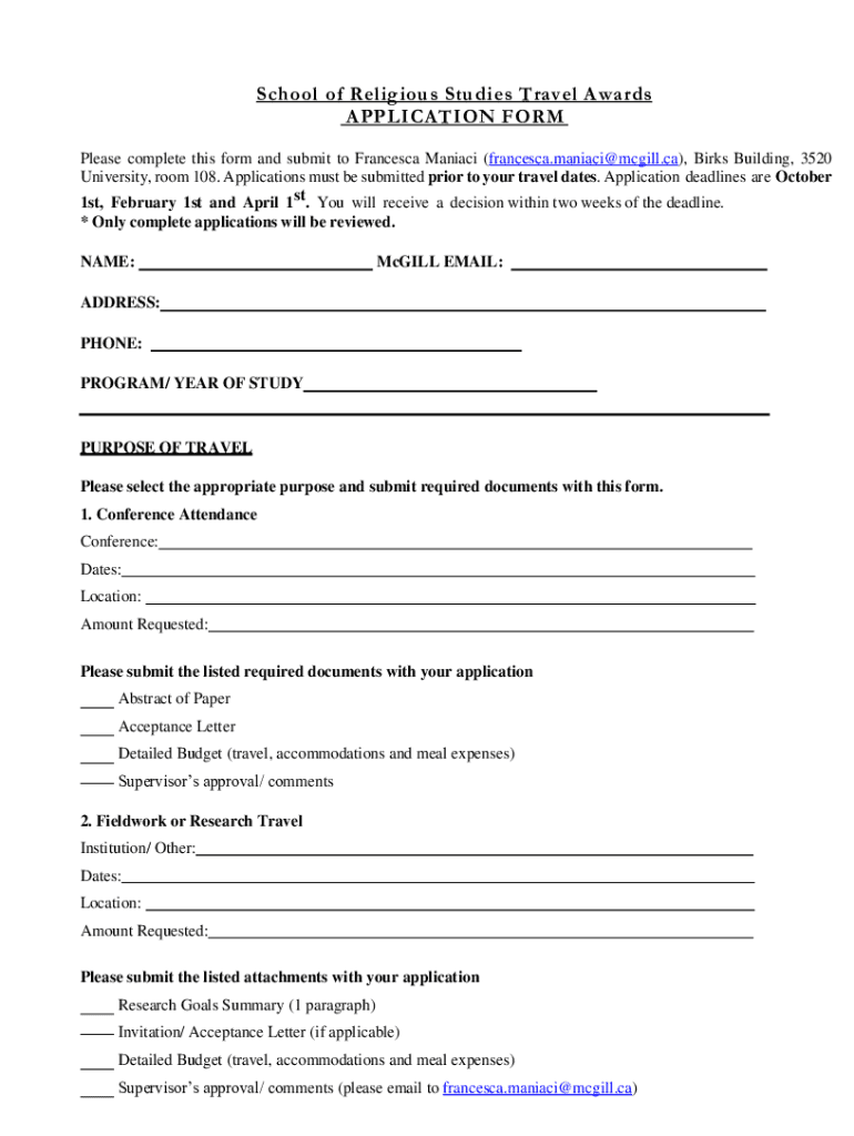 Fillable Online FRS Travel Awards Application Form Fax Email Print ...