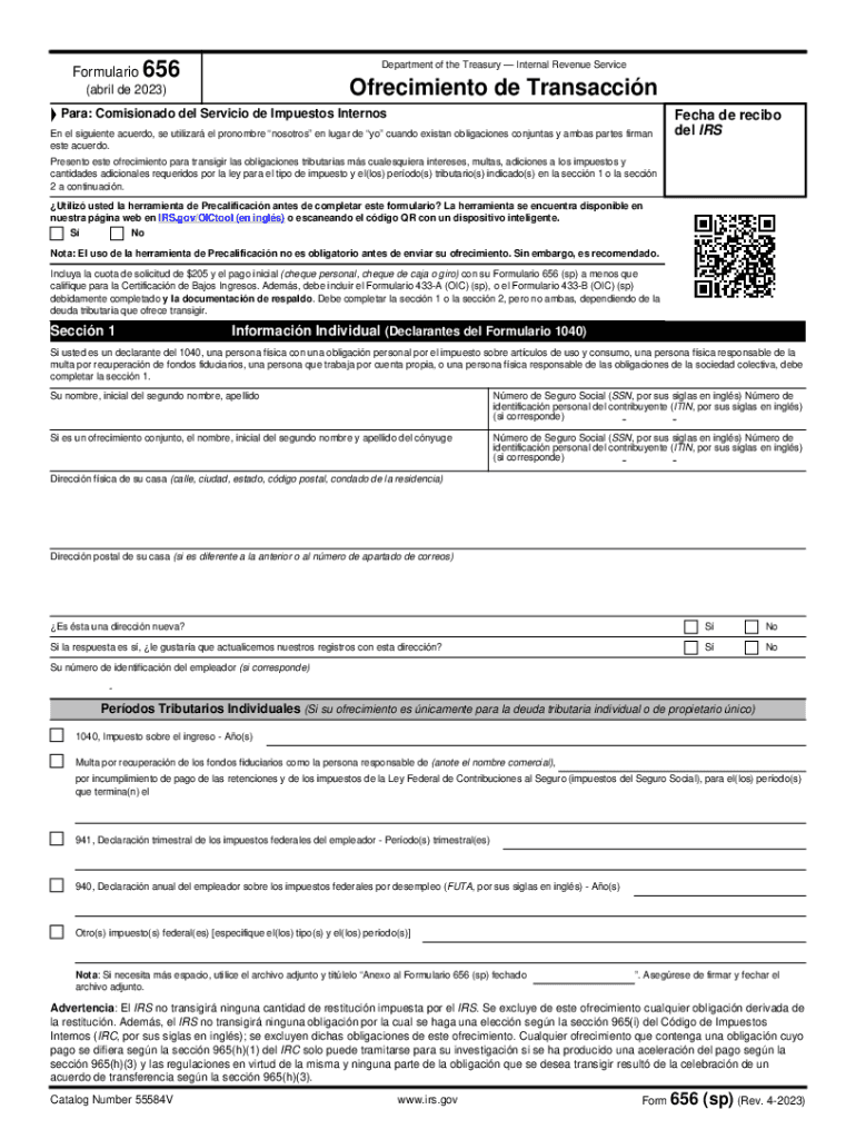 Form 656 (sp) (Rev 4-2023) Offer in Compromise (Spanish Version) Preview on Page 1