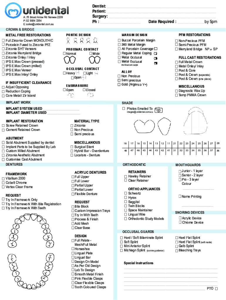 Fillable Online lab order Form Unidental Fax Email Print pdfFiller