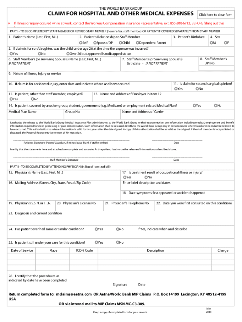 Fillable Online Aetna Claim for Hospital and Other Medical Expenses