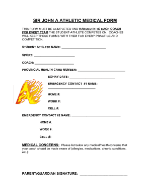 Fillable Online SIR JOHN A ATHLETIC MEDICAL FORM Fax Email Print ...
