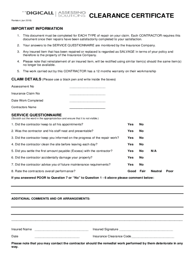 Fillable Online CLEARANCE CERTIFICATE Fax Email Print - pdfFiller