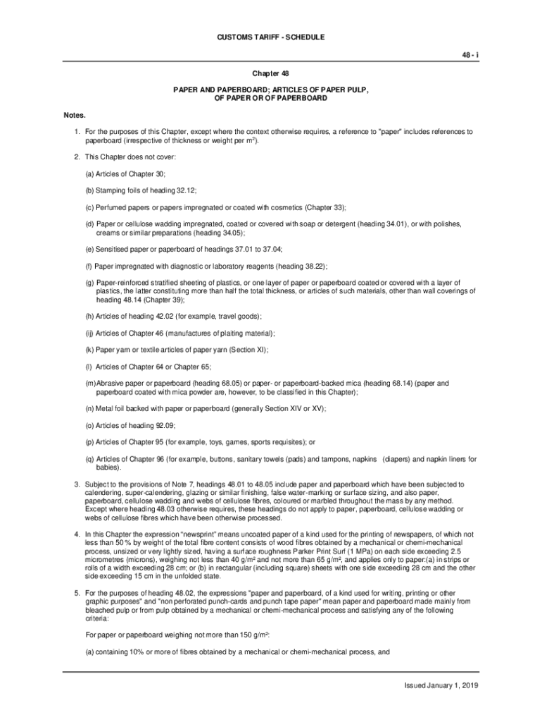 Fillable Online HTS Codes or HS Codes for Chapter 48Paper Fax
