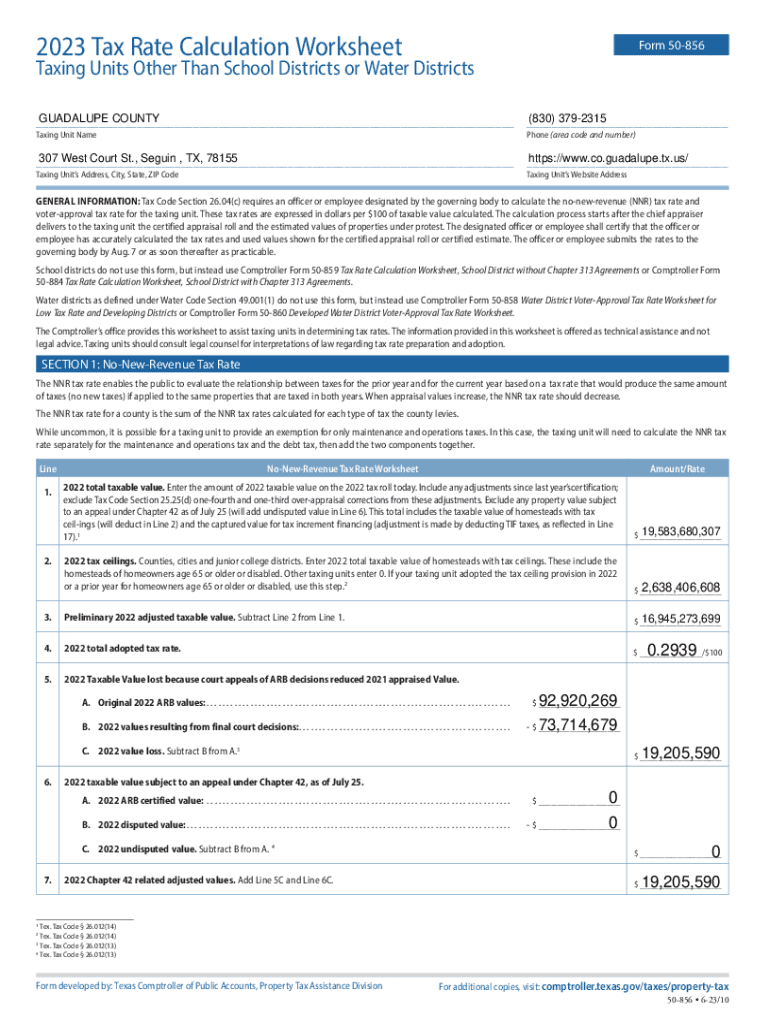 Fillable Online 2023 Tax Rate Calculation Worksheet Guadalupe County