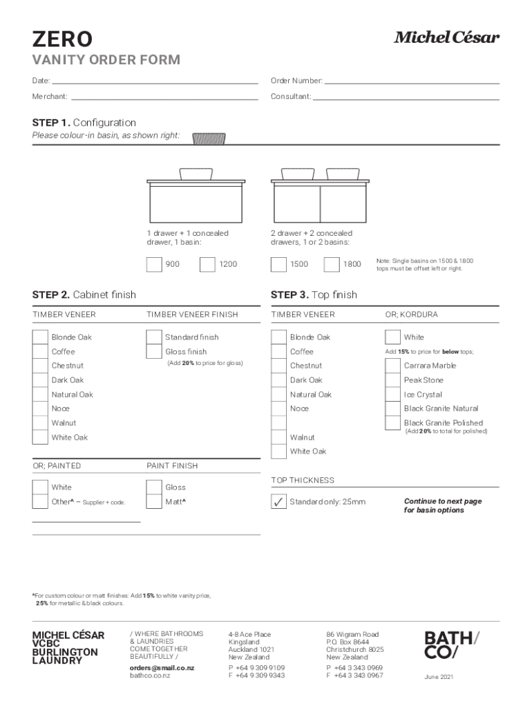 Fillable Online VANITY ORDER FORM Fax Email Print pdfFiller