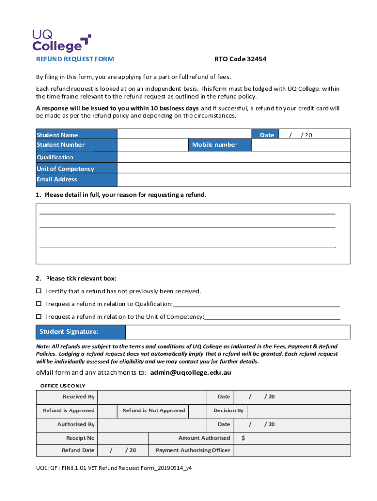 Fillable Online REFUND REQUEST FORM RTO Code 32454 eMail Fax Email