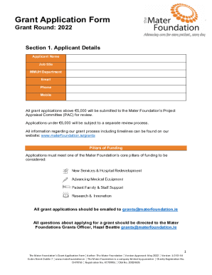 Mater Foundation Grant Application Form