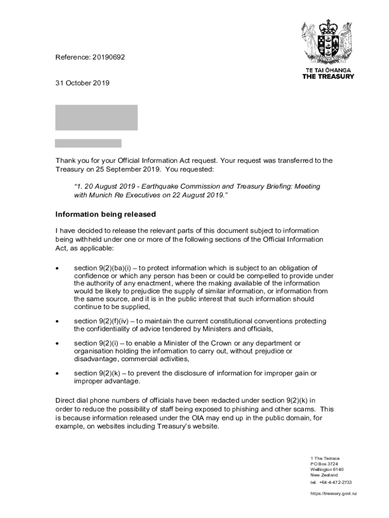 Fillable Online Official Information Act Response 20190692 Request